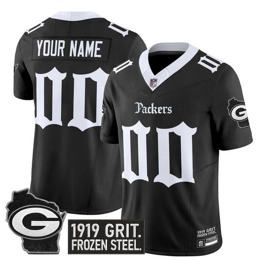 Men's Green Bay Packers Customized Black F.U.S.E. 'Gothic Frozen Tundra Edition' Vapor Limited Stitched Football Jersey
